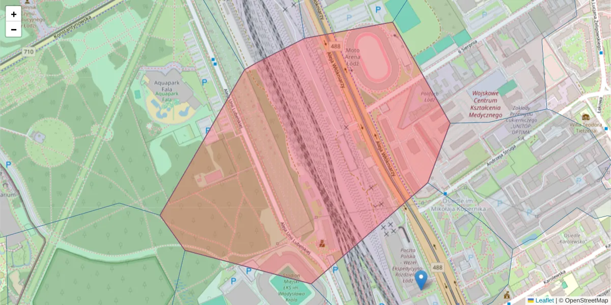 Szczegółowa mapa kodu pocztowego 90-768 z granicami, sąsiednimi kodami pocztowymi i urzędami pocztowymi