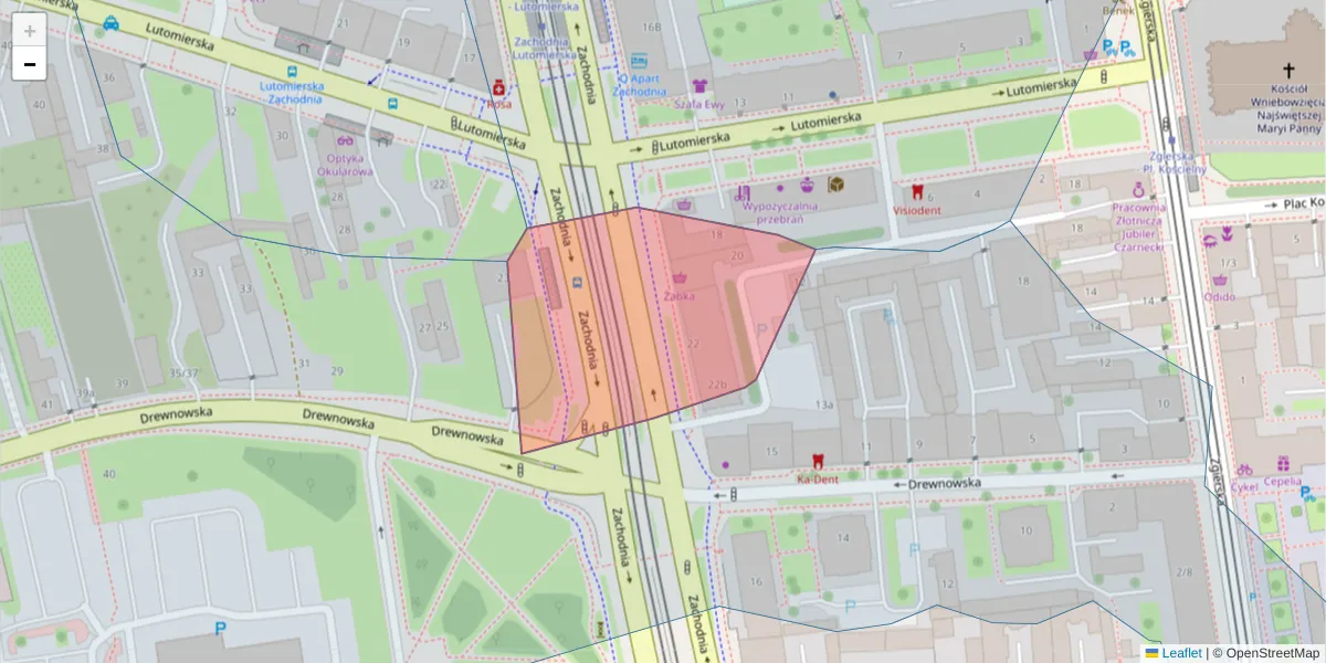 Szczegółowa mapa kodu pocztowego 91-005 z granicami, sąsiednimi kodami pocztowymi i urzędami pocztowymi
