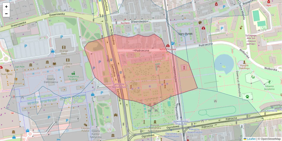 Szczegółowa mapa kodu pocztowego 91-006 z granicami, sąsiednimi kodami pocztowymi i urzędami pocztowymi