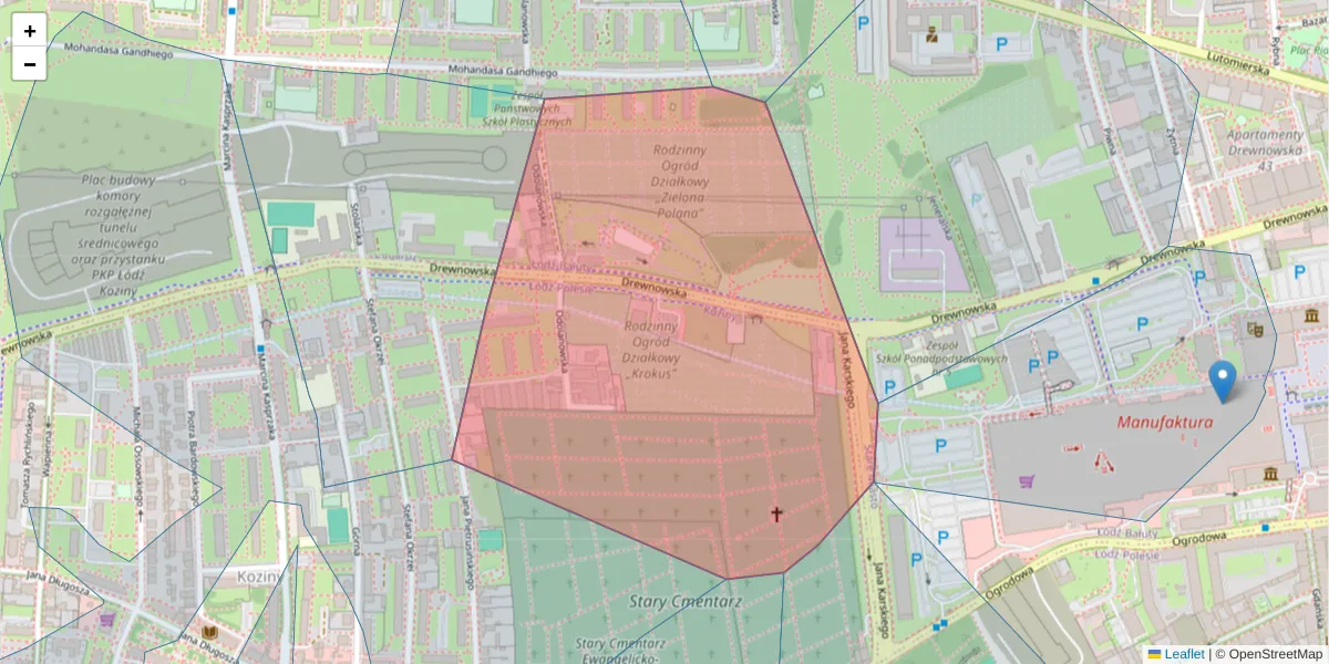 Szczegółowa mapa kodu pocztowego 91-008 z granicami, sąsiednimi kodami pocztowymi i urzędami pocztowymi