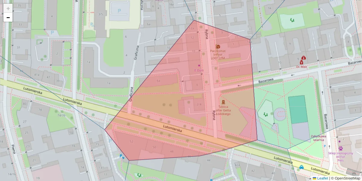 Szczegółowa mapa kodu pocztowego 91-013 z granicami, sąsiednimi kodami pocztowymi i urzędami pocztowymi