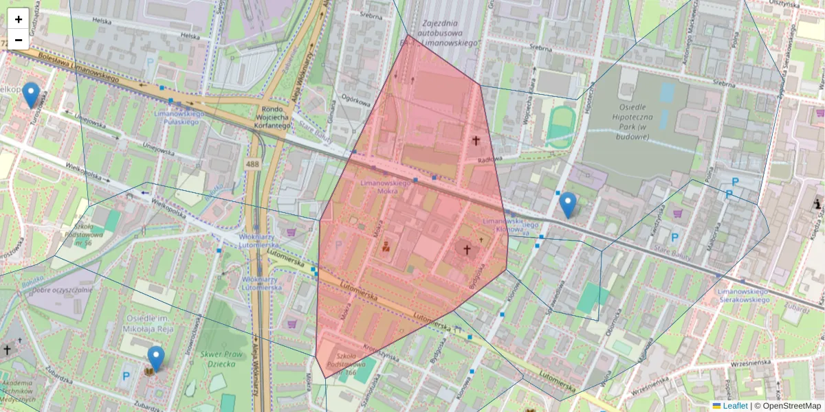Szczegółowa mapa kodu pocztowego 91-038 z granicami, sąsiednimi kodami pocztowymi i urzędami pocztowymi