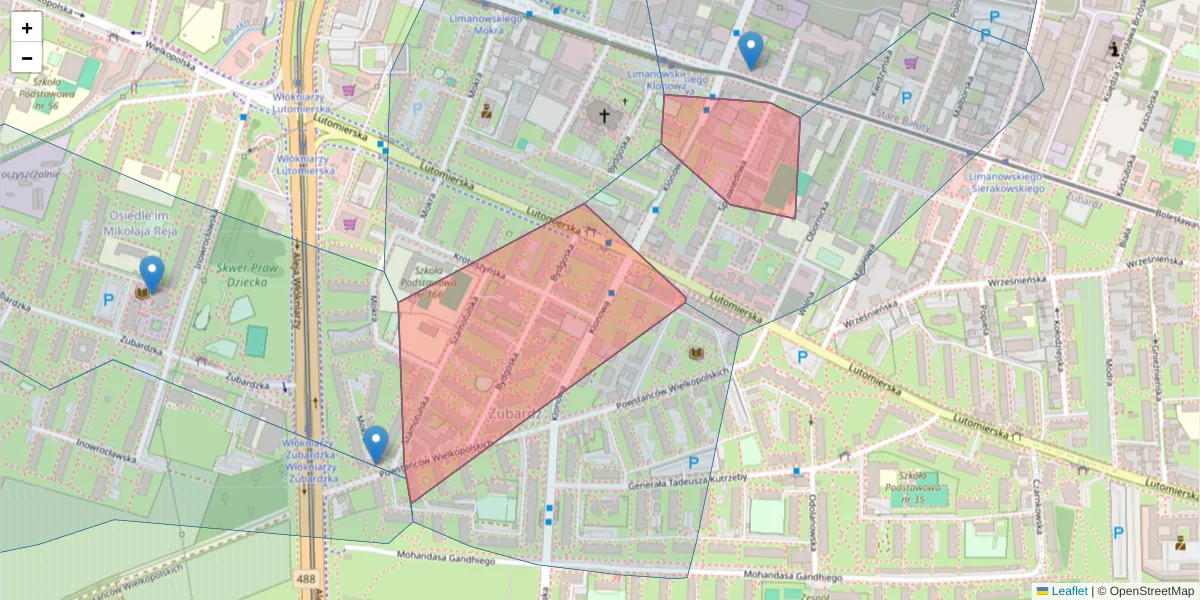 Szczegółowa mapa kodu pocztowego 91-039 z granicami, sąsiednimi kodami pocztowymi i urzędami pocztowymi