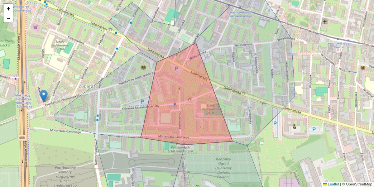 Szczegółowa mapa kodu pocztowego 91-043 z granicami, sąsiednimi kodami pocztowymi i urzędami pocztowymi