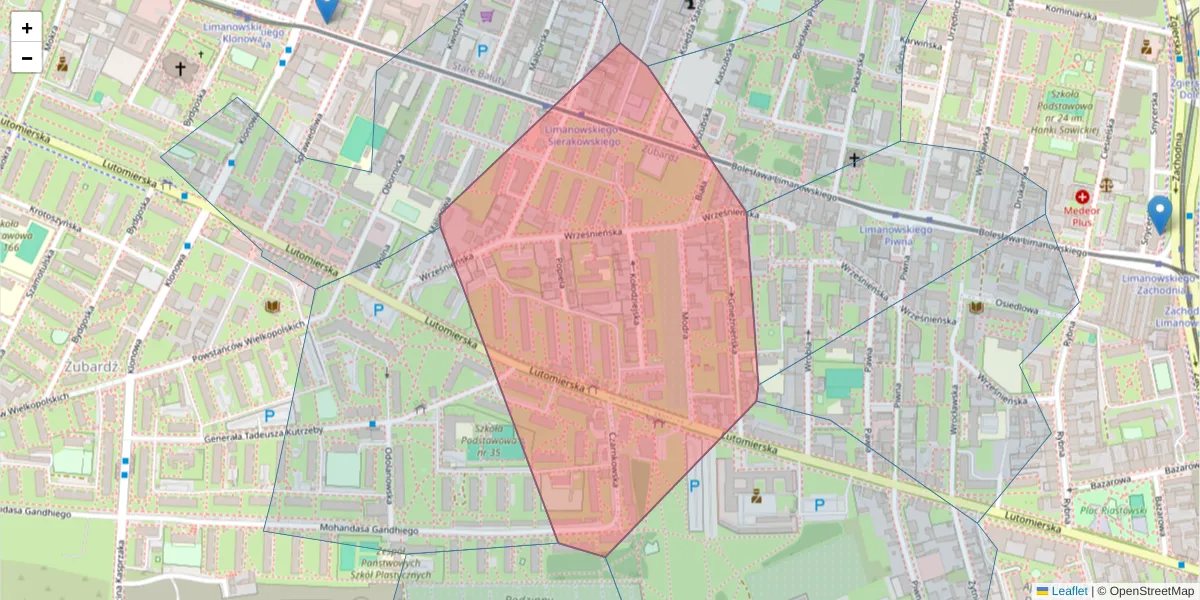 Szczegółowa mapa kodu pocztowego 91-045 z granicami, sąsiednimi kodami pocztowymi i urzędami pocztowymi