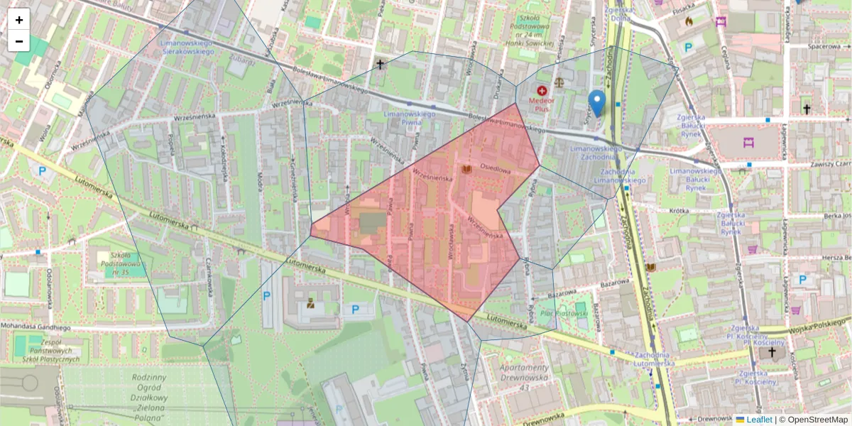 Szczegółowa mapa kodu pocztowego 91-052 z granicami, sąsiednimi kodami pocztowymi i urzędami pocztowymi