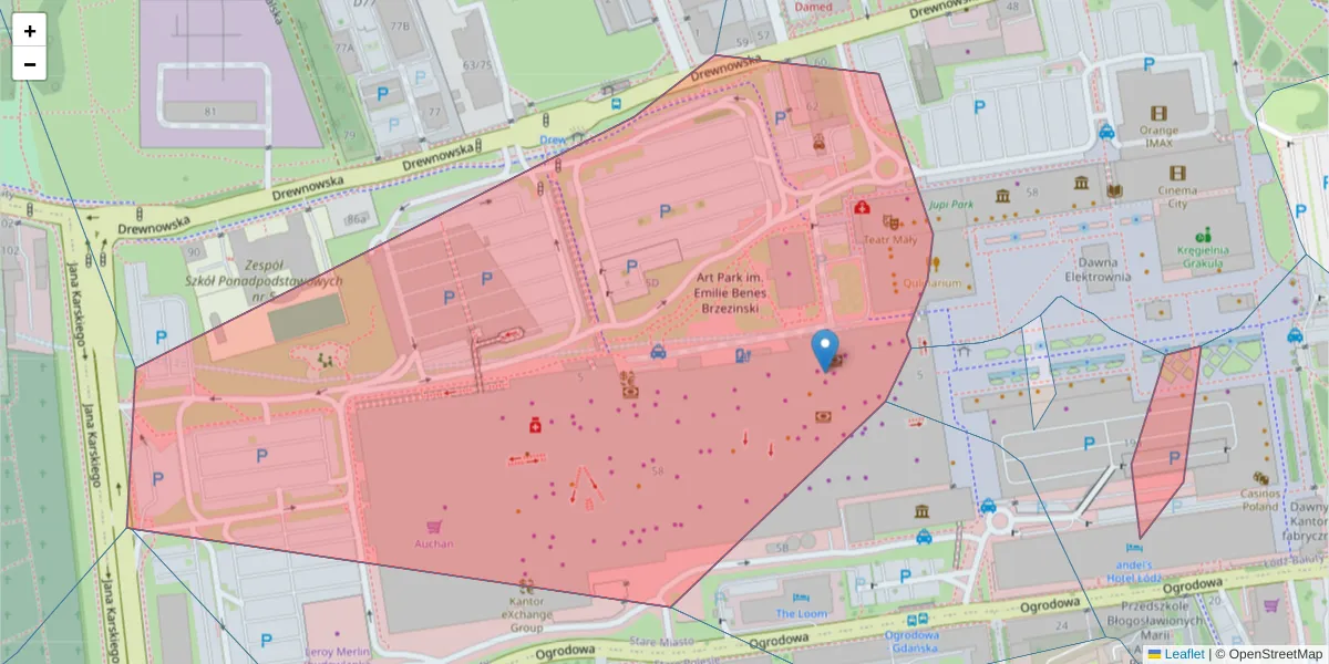 Szczegółowa mapa kodu pocztowego 91-071 z granicami, sąsiednimi kodami pocztowymi i urzędami pocztowymi