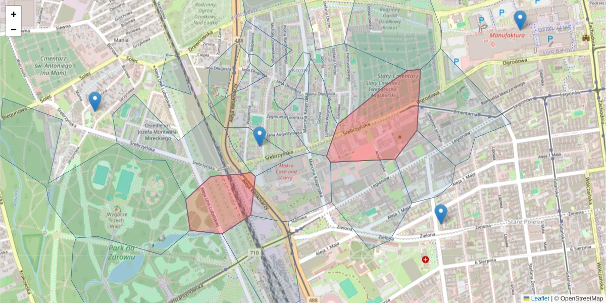 Szczegółowa mapa kodu pocztowego 91-074 z granicami, sąsiednimi kodami pocztowymi i urzędami pocztowymi