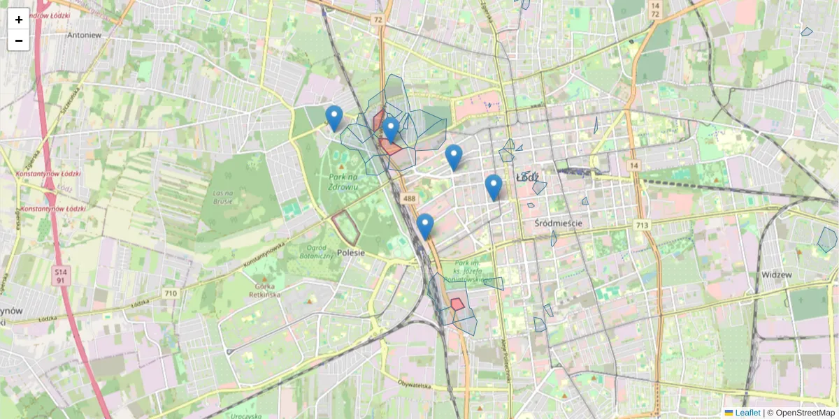Szczegółowa mapa kodu pocztowego 91-089 z granicami, sąsiednimi kodami pocztowymi i urzędami pocztowymi