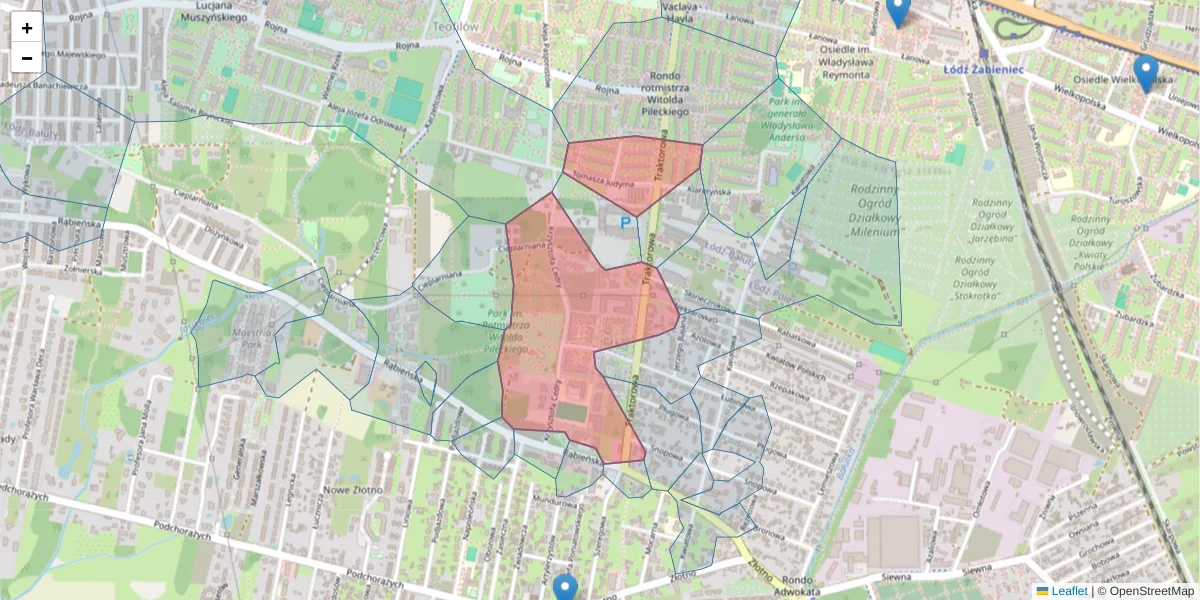 Szczegółowa mapa kodu pocztowego 91-129 z granicami, sąsiednimi kodami pocztowymi i urzędami pocztowymi