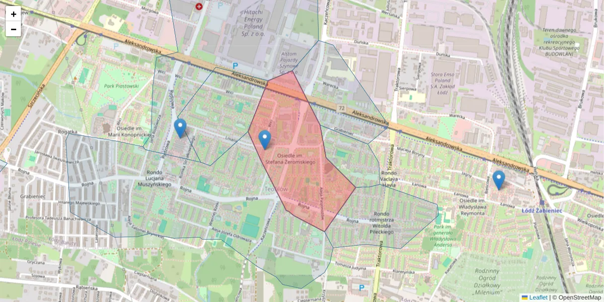 Szczegółowa mapa kodu pocztowego 91-140 z granicami, sąsiednimi kodami pocztowymi i urzędami pocztowymi