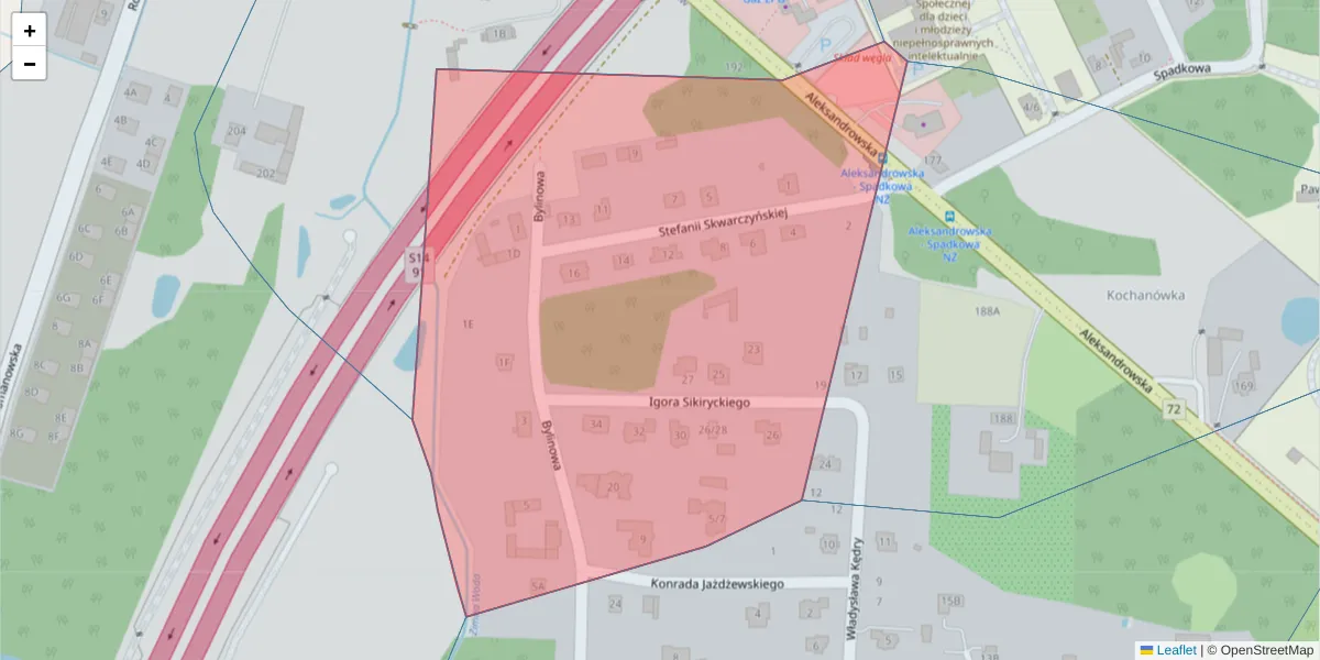 Szczegółowa mapa kodu pocztowego 91-175 z granicami, sąsiednimi kodami pocztowymi i urzędami pocztowymi