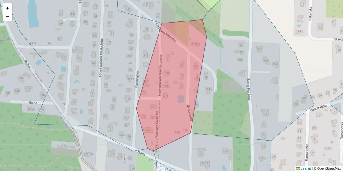 Szczegółowa mapa kodu pocztowego 91-185 z granicami, sąsiednimi kodami pocztowymi i urzędami pocztowymi