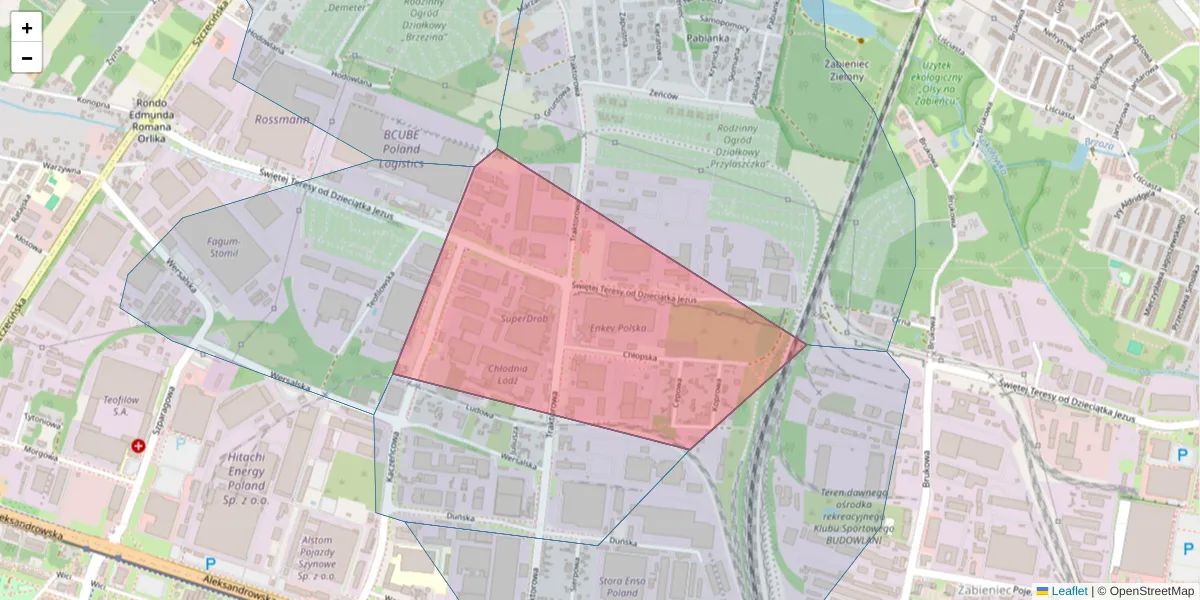 Szczegółowa mapa kodu pocztowego 91-203 z granicami, sąsiednimi kodami pocztowymi i urzędami pocztowymi