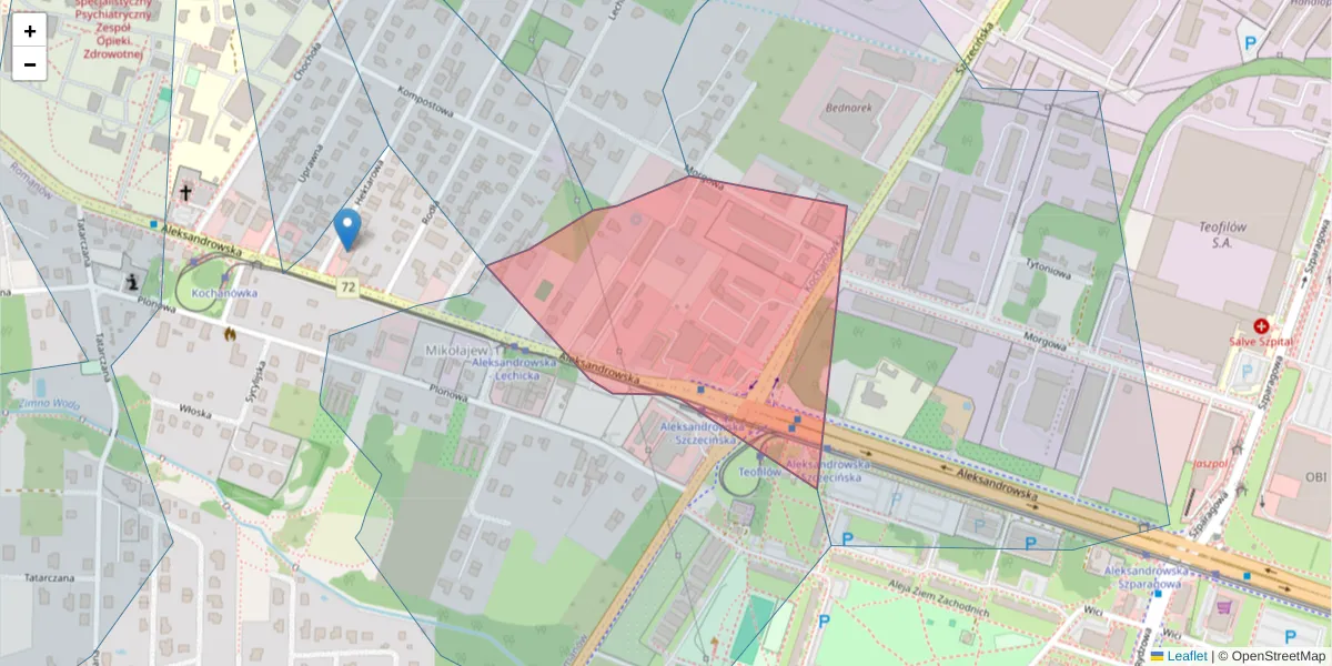 Szczegółowa mapa kodu pocztowego 91-205 z granicami, sąsiednimi kodami pocztowymi i urzędami pocztowymi