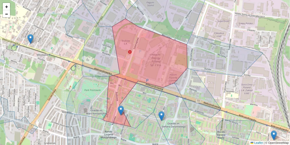 Szczegółowa mapa kodu pocztowego 91-211 z granicami, sąsiednimi kodami pocztowymi i urzędami pocztowymi