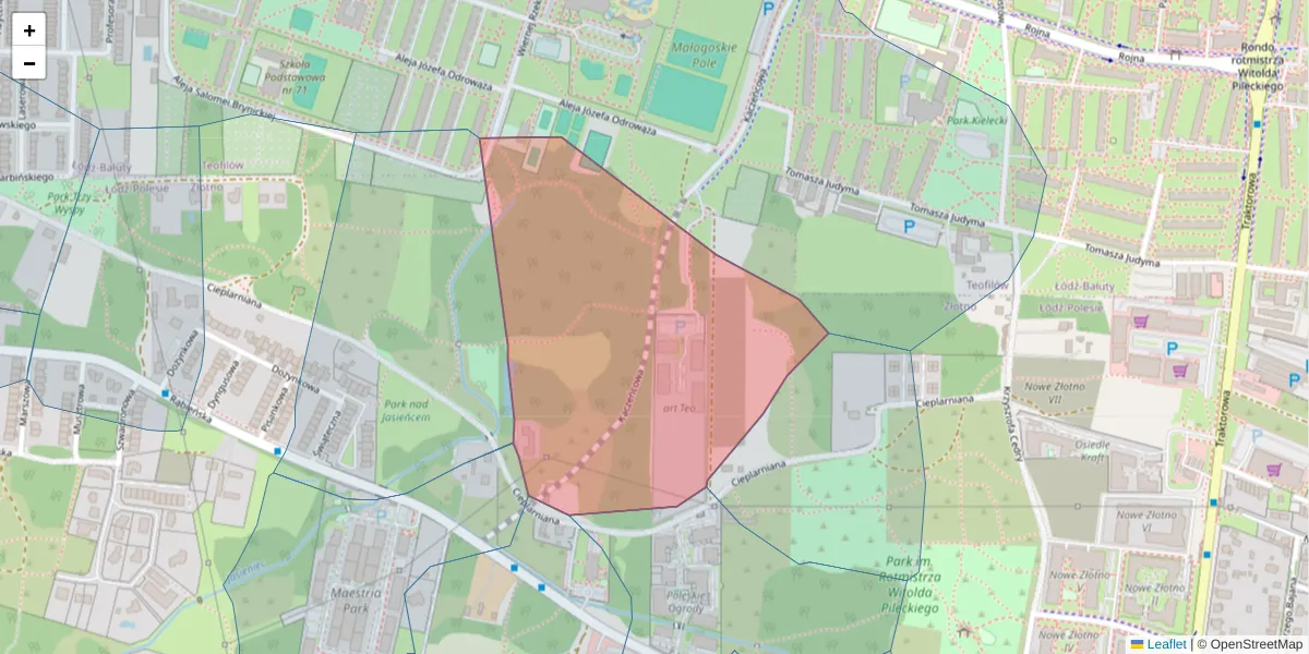 Szczegółowa mapa kodu pocztowego 91-214 z granicami, sąsiednimi kodami pocztowymi i urzędami pocztowymi