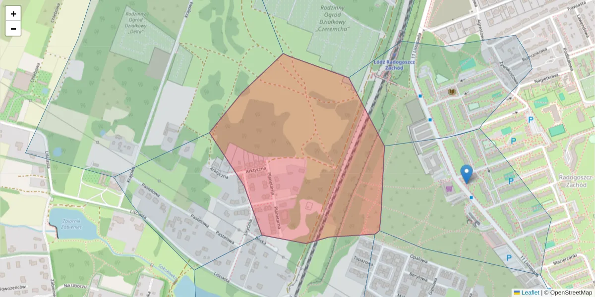 Szczegółowa mapa kodu pocztowego 91-226 z granicami, sąsiednimi kodami pocztowymi i urzędami pocztowymi