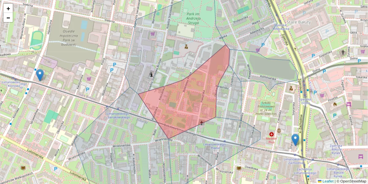 Szczegółowa mapa kodu pocztowego 91-314 z granicami, sąsiednimi kodami pocztowymi i urzędami pocztowymi