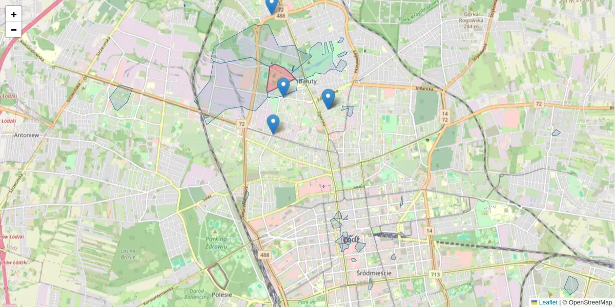 Szczegółowa mapa kodu pocztowego 91-348 z granicami, sąsiednimi kodami pocztowymi i urzędami pocztowymi