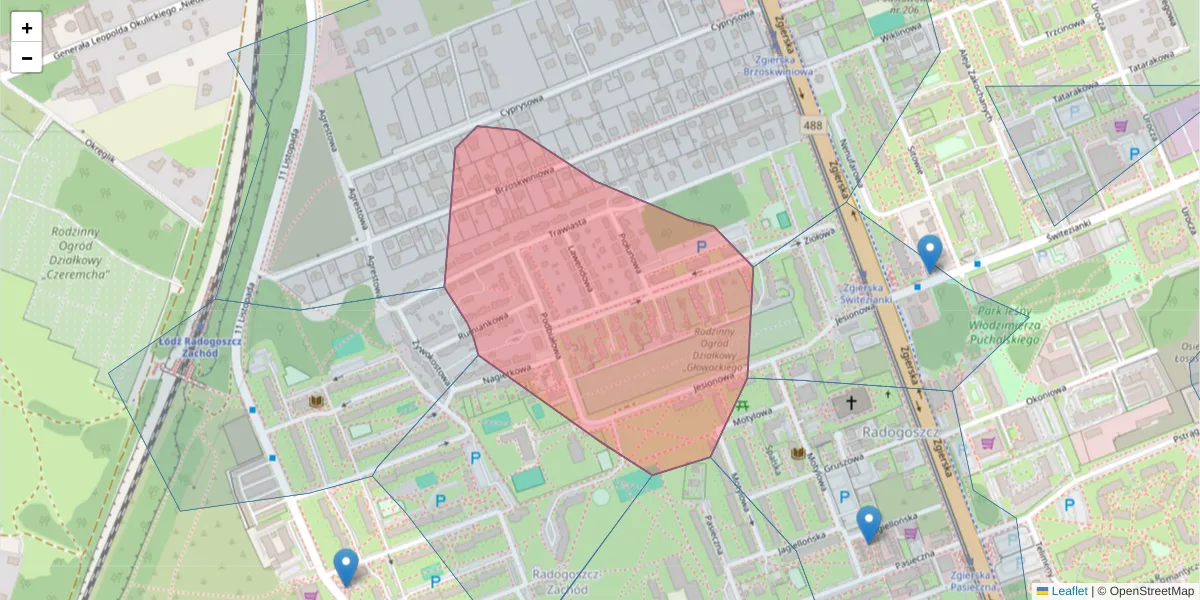Szczegółowa mapa kodu pocztowego 91-364 z granicami, sąsiednimi kodami pocztowymi i urzędami pocztowymi