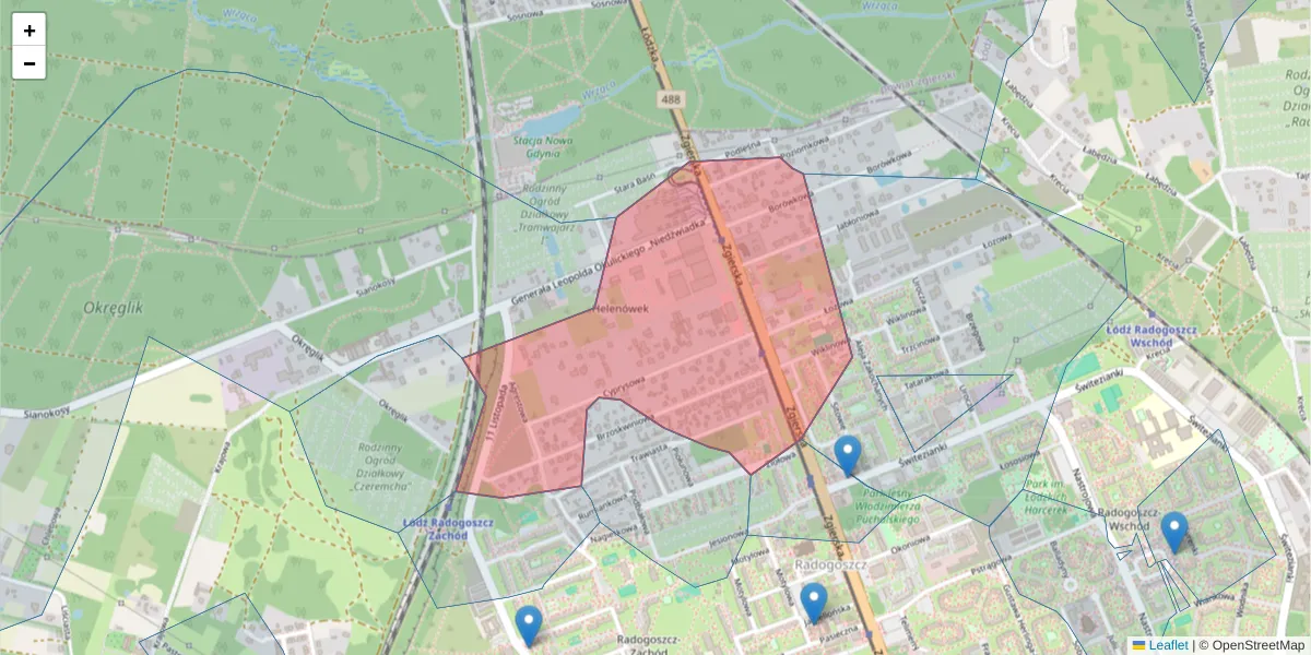 Szczegółowa mapa kodu pocztowego 91-365 z granicami, sąsiednimi kodami pocztowymi i urzędami pocztowymi