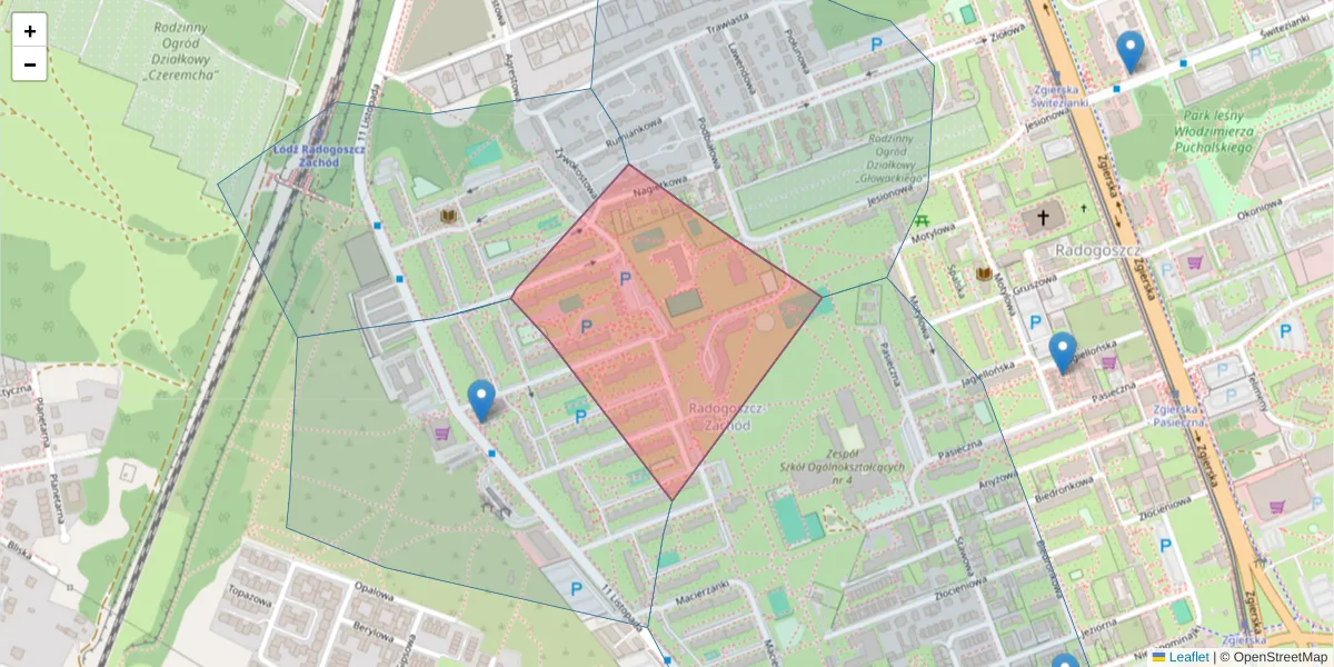 Szczegółowa mapa kodu pocztowego 91-370 z granicami, sąsiednimi kodami pocztowymi i urzędami pocztowymi