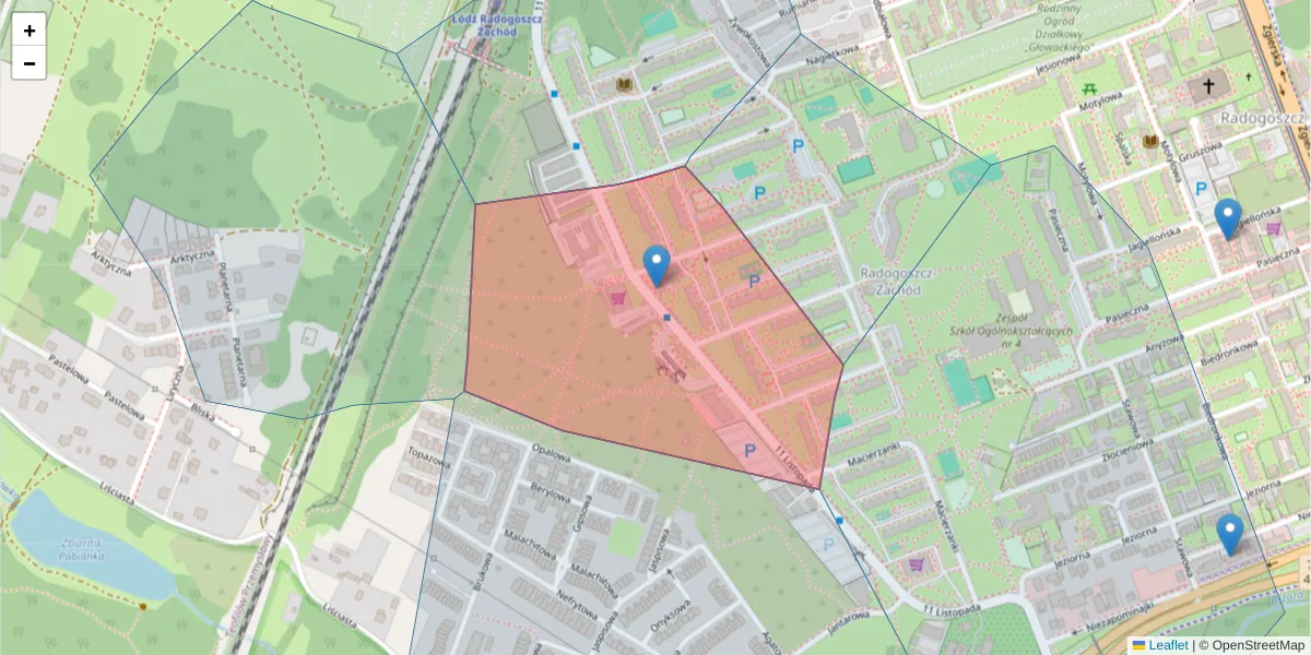 Szczegółowa mapa kodu pocztowego 91-371 z granicami, sąsiednimi kodami pocztowymi i urzędami pocztowymi