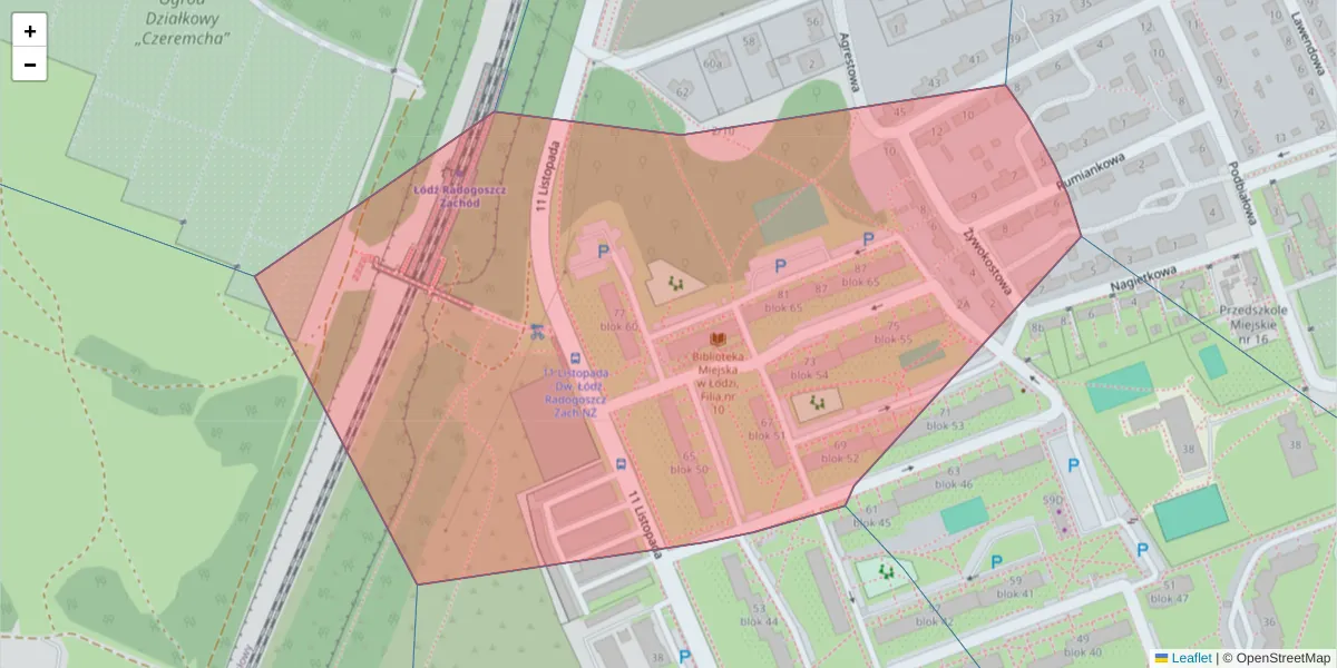Szczegółowa mapa kodu pocztowego 91-372 z granicami, sąsiednimi kodami pocztowymi i urzędami pocztowymi