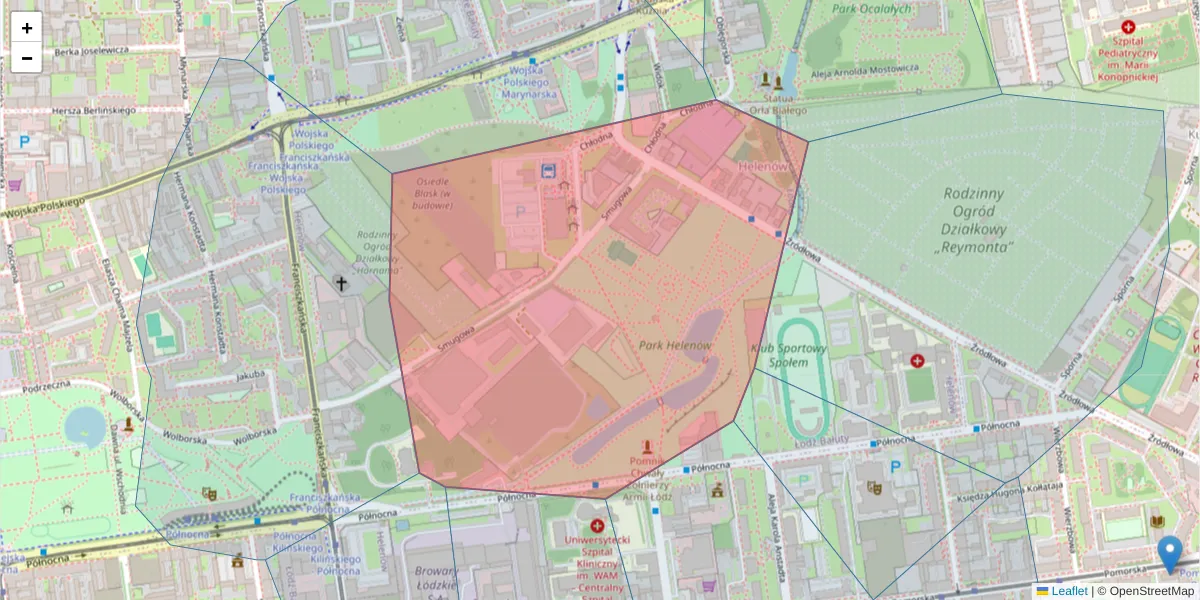 Szczegółowa mapa kodu pocztowego 91-433 z granicami, sąsiednimi kodami pocztowymi i urzędami pocztowymi