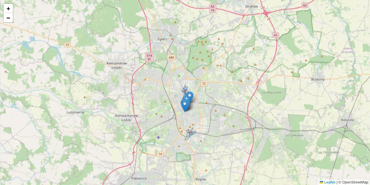 Szczegółowa mapa kodu pocztowego 91-437 z granicami, sąsiednimi kodami pocztowymi i urzędami pocztowymi
