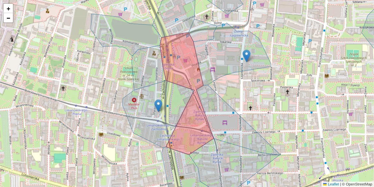 Szczegółowa mapa kodu pocztowego 91-446 z granicami, sąsiednimi kodami pocztowymi i urzędami pocztowymi
