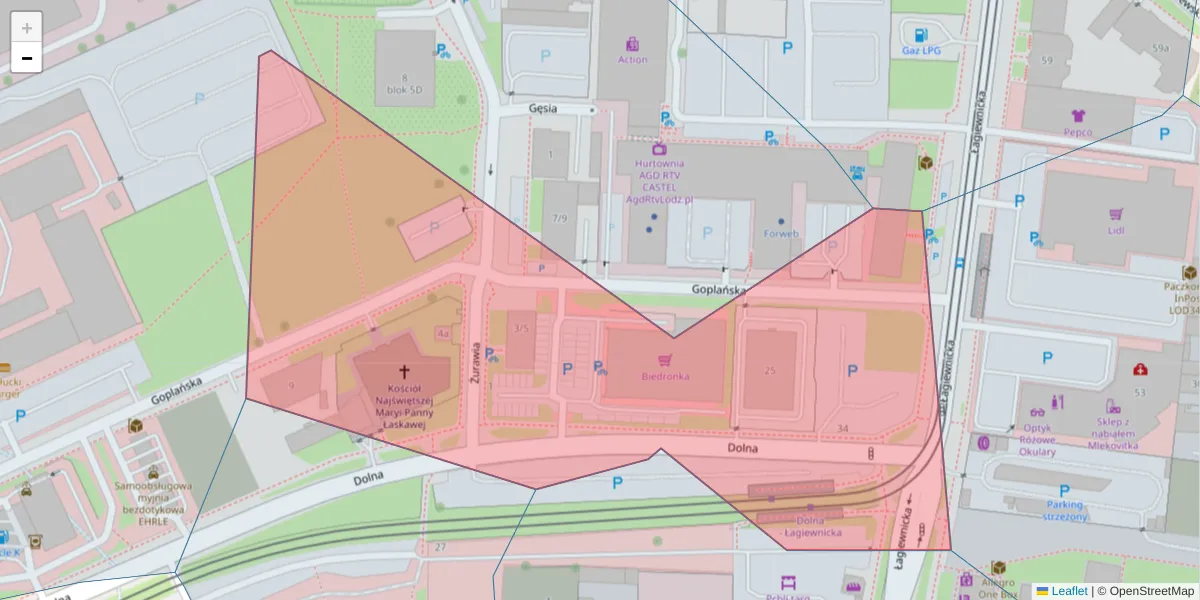Szczegółowa mapa kodu pocztowego 91-455 z granicami, sąsiednimi kodami pocztowymi i urzędami pocztowymi