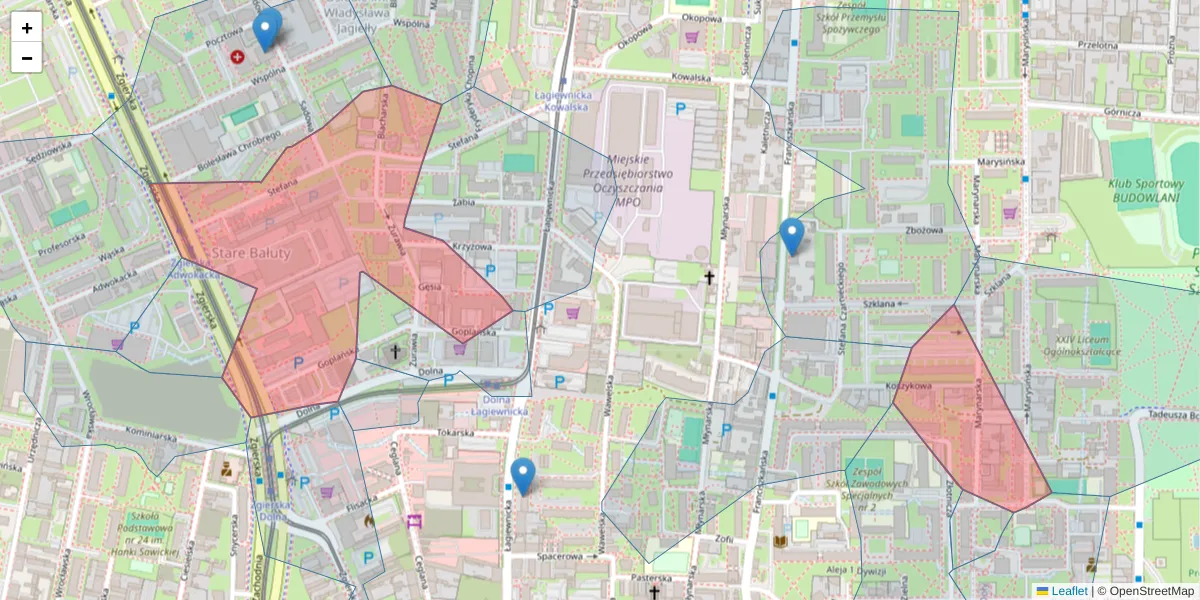 Szczegółowa mapa kodu pocztowego 91-463 z granicami, sąsiednimi kodami pocztowymi i urzędami pocztowymi