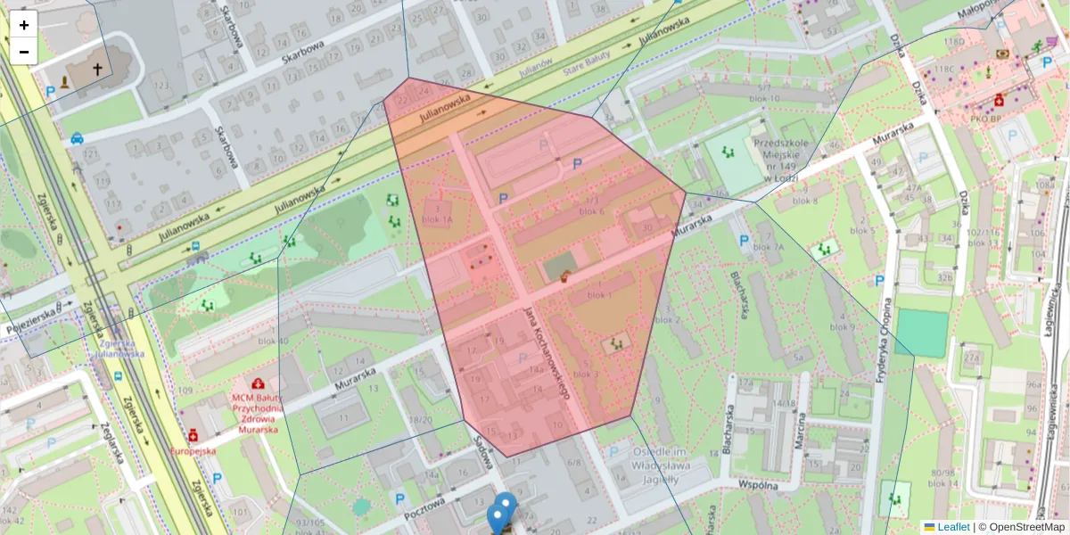 Szczegółowa mapa kodu pocztowego 91-469 z granicami, sąsiednimi kodami pocztowymi i urzędami pocztowymi