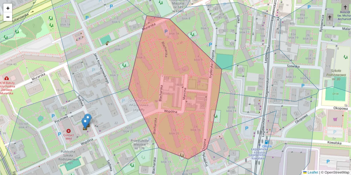 Szczegółowa mapa kodu pocztowego 91-470 z granicami, sąsiednimi kodami pocztowymi i urzędami pocztowymi