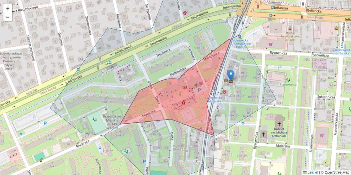 Szczegółowa mapa kodu pocztowego 91-471 z granicami, sąsiednimi kodami pocztowymi i urzędami pocztowymi