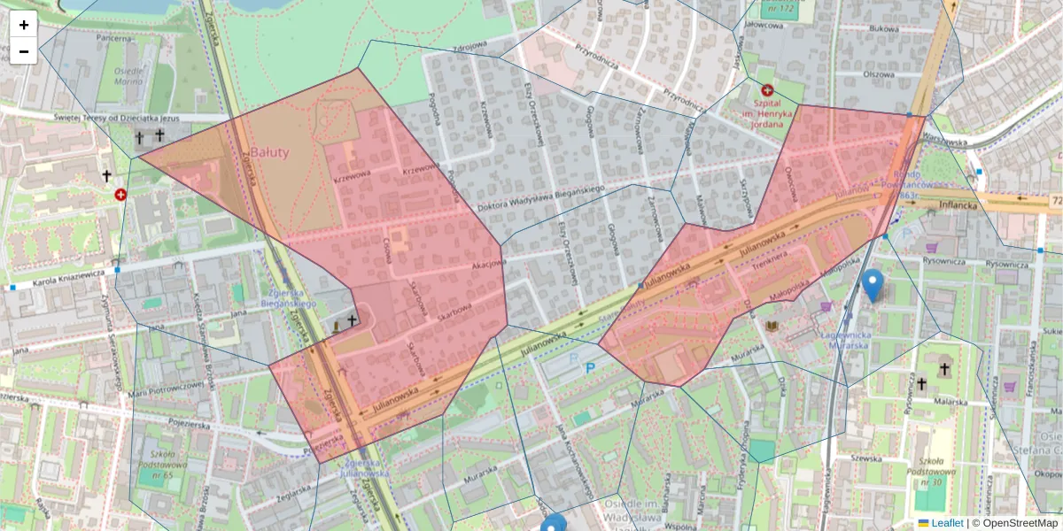 Szczegółowa mapa kodu pocztowego 91-473 z granicami, sąsiednimi kodami pocztowymi i urzędami pocztowymi