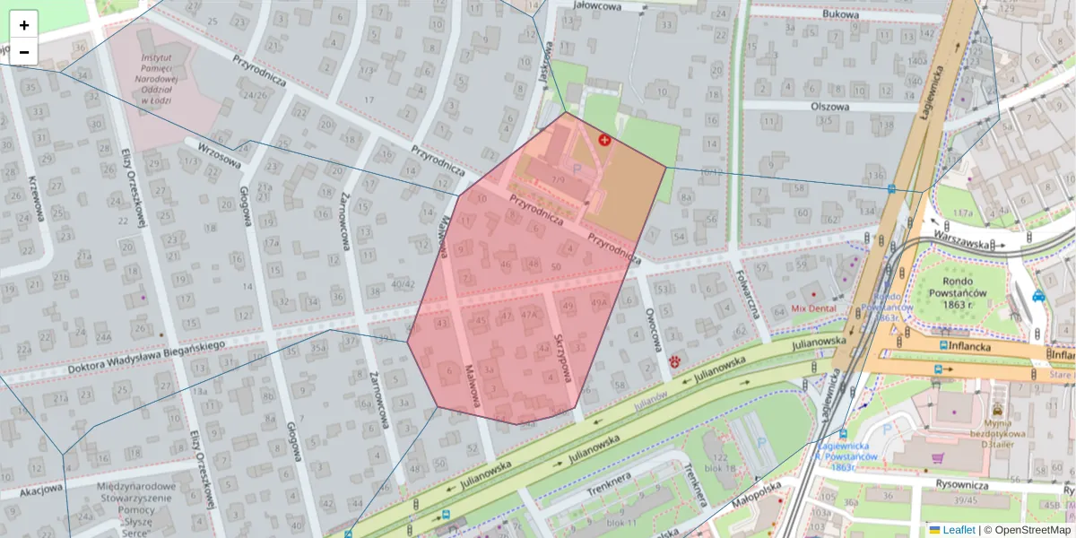 Szczegółowa mapa kodu pocztowego 91-475 z granicami, sąsiednimi kodami pocztowymi i urzędami pocztowymi