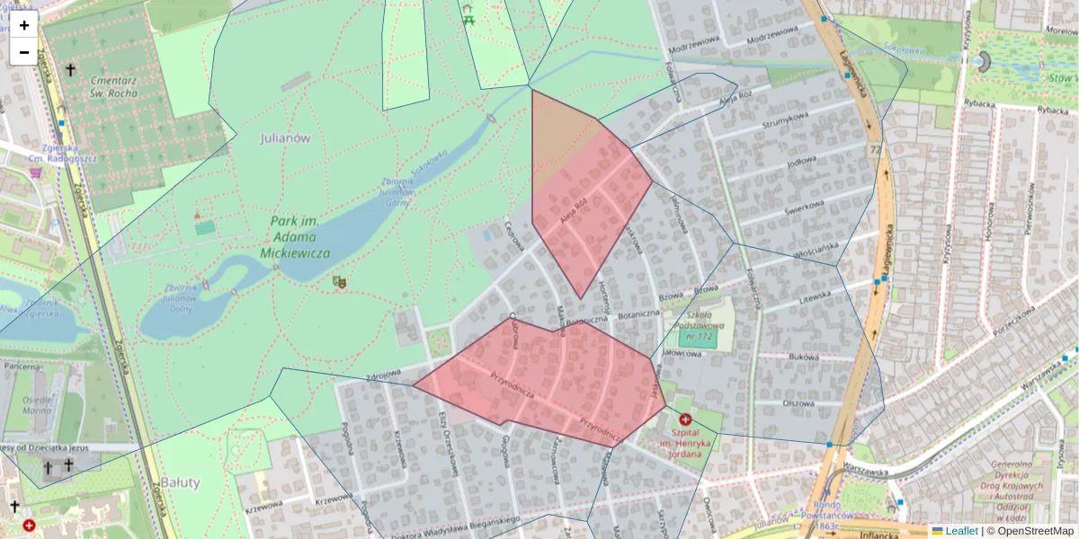 Szczegółowa mapa kodu pocztowego 91-480 z granicami, sąsiednimi kodami pocztowymi i urzędami pocztowymi
