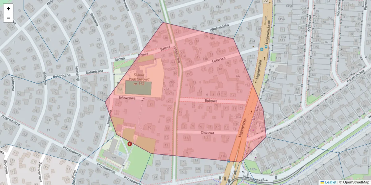 Szczegółowa mapa kodu pocztowego 91-481 z granicami, sąsiednimi kodami pocztowymi i urzędami pocztowymi