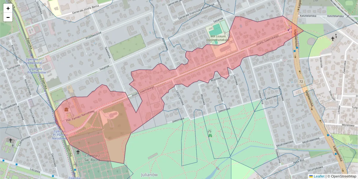 Szczegółowa mapa kodu pocztowego 91-485 z granicami, sąsiednimi kodami pocztowymi i urzędami pocztowymi