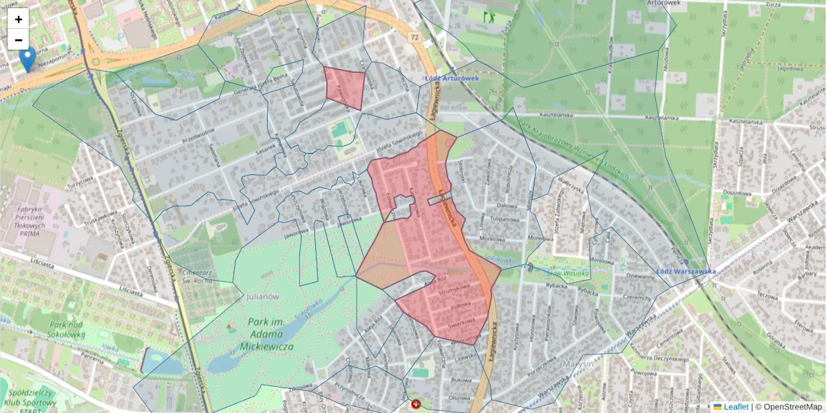 Szczegółowa mapa kodu pocztowego 91-487 z granicami, sąsiednimi kodami pocztowymi i urzędami pocztowymi