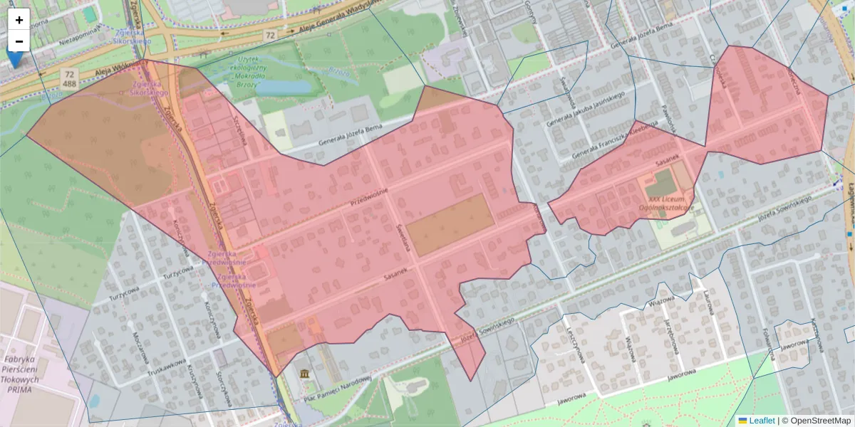 Szczegółowa mapa kodu pocztowego 91-490 z granicami, sąsiednimi kodami pocztowymi i urzędami pocztowymi