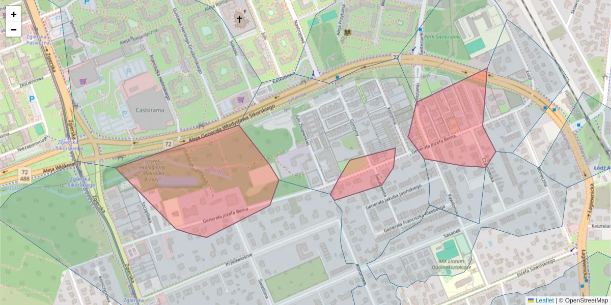 Szczegółowa mapa kodu pocztowego 91-492 z granicami, sąsiednimi kodami pocztowymi i urzędami pocztowymi