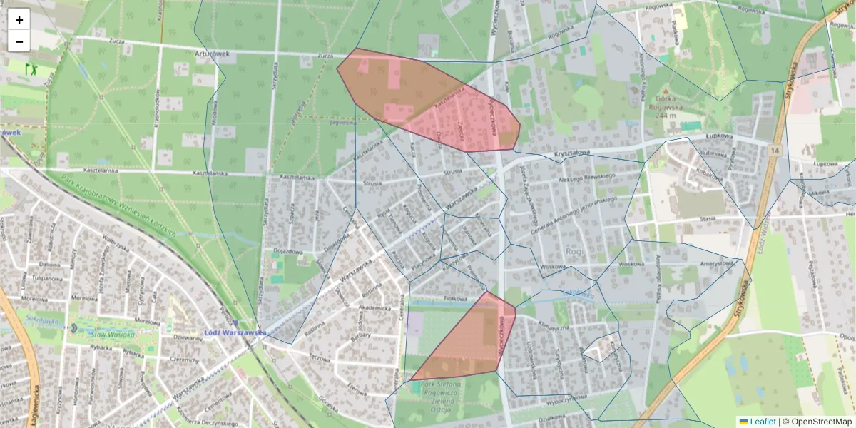 Szczegółowa mapa kodu pocztowego 91-518 z granicami, sąsiednimi kodami pocztowymi i urzędami pocztowymi