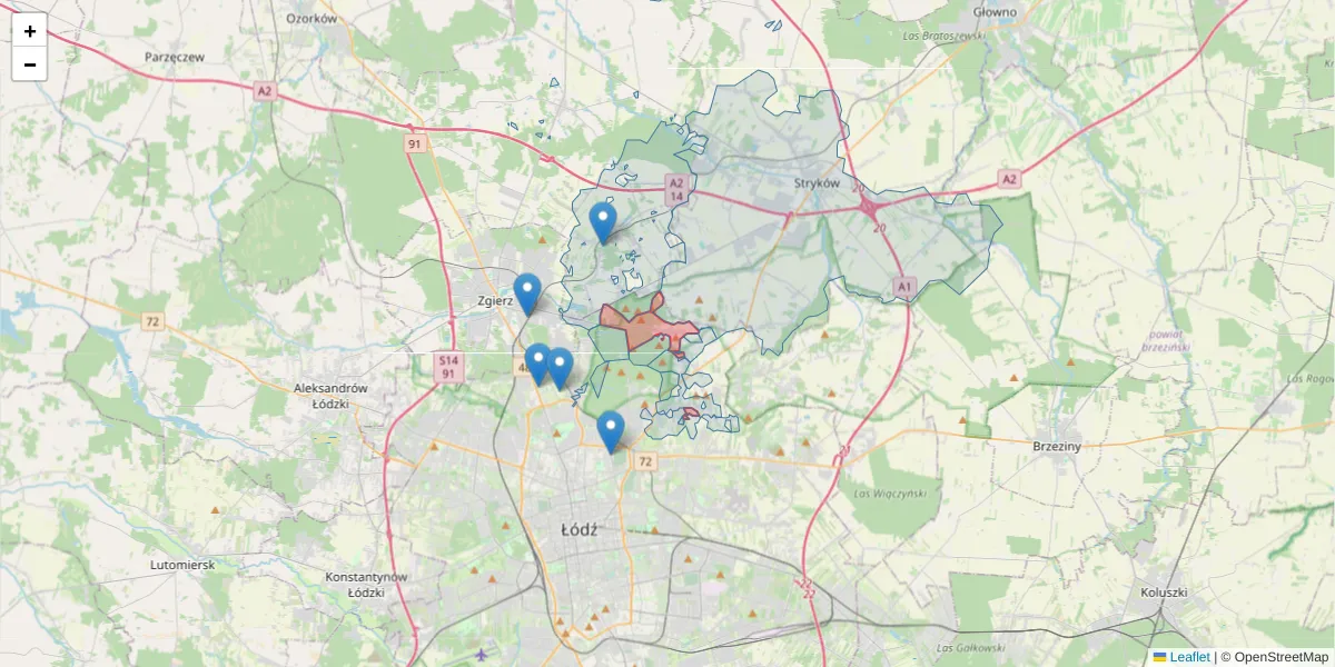 Szczegółowa mapa kodu pocztowego 91-520 z granicami, sąsiednimi kodami pocztowymi i urzędami pocztowymi