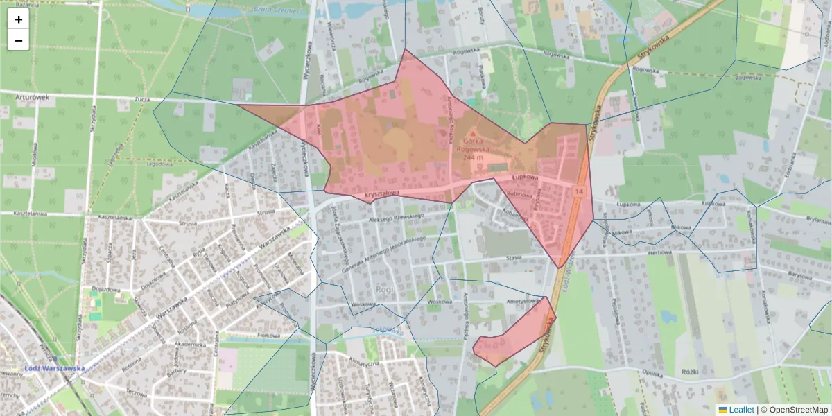 Szczegółowa mapa kodu pocztowego 91-528 z granicami, sąsiednimi kodami pocztowymi i urzędami pocztowymi