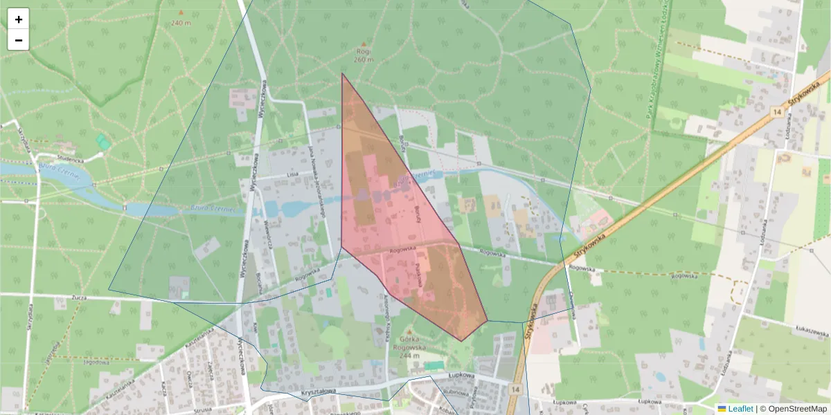 Szczegółowa mapa kodu pocztowego 91-529 z granicami, sąsiednimi kodami pocztowymi i urzędami pocztowymi
