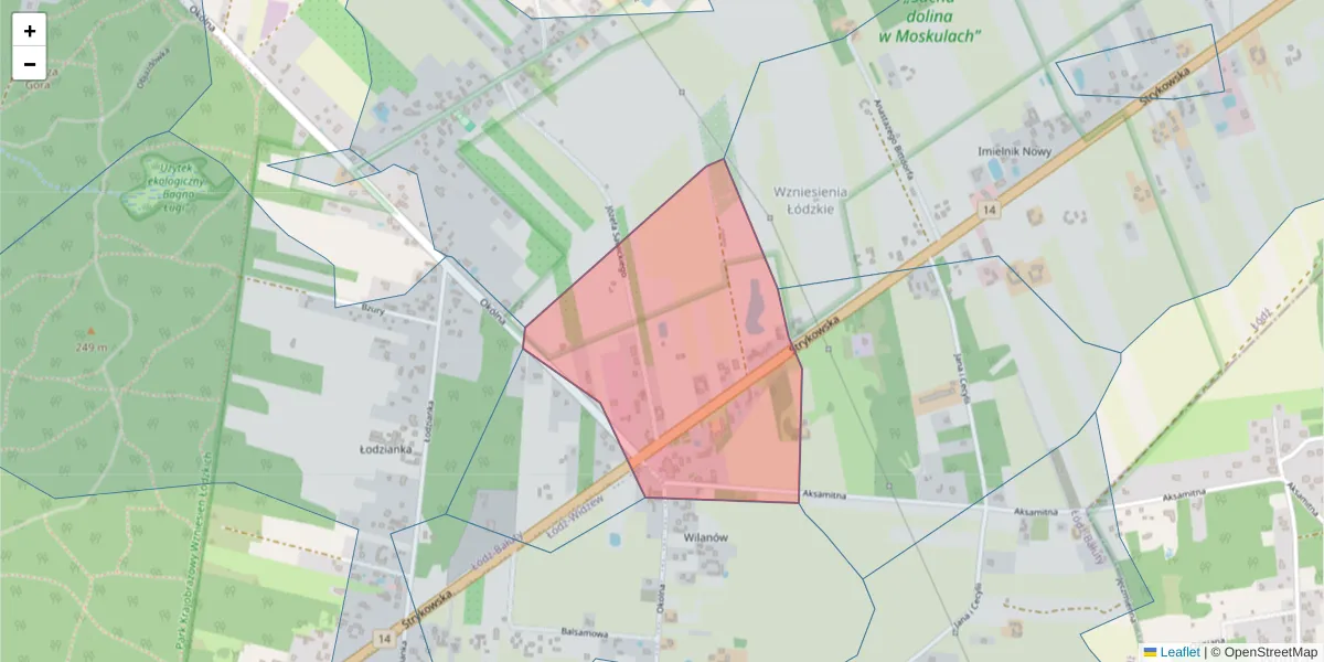 Szczegółowa mapa kodu pocztowego 91-535 z granicami, sąsiednimi kodami pocztowymi i urzędami pocztowymi